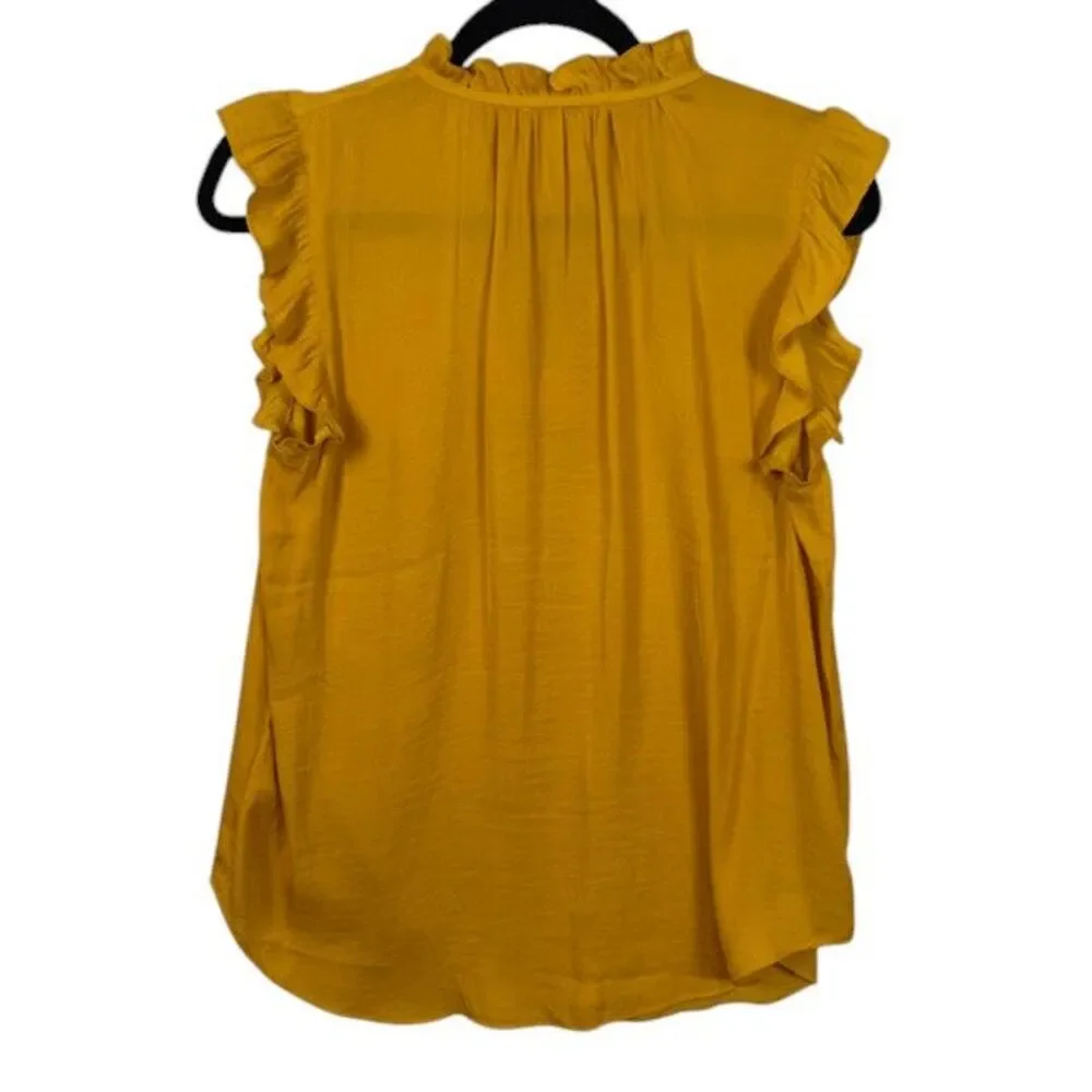 Cupcakes and Cashmere Gold Sleeveless Blouse Ruffle Detail Tie Neck Size Medium - Picture 4 of 10